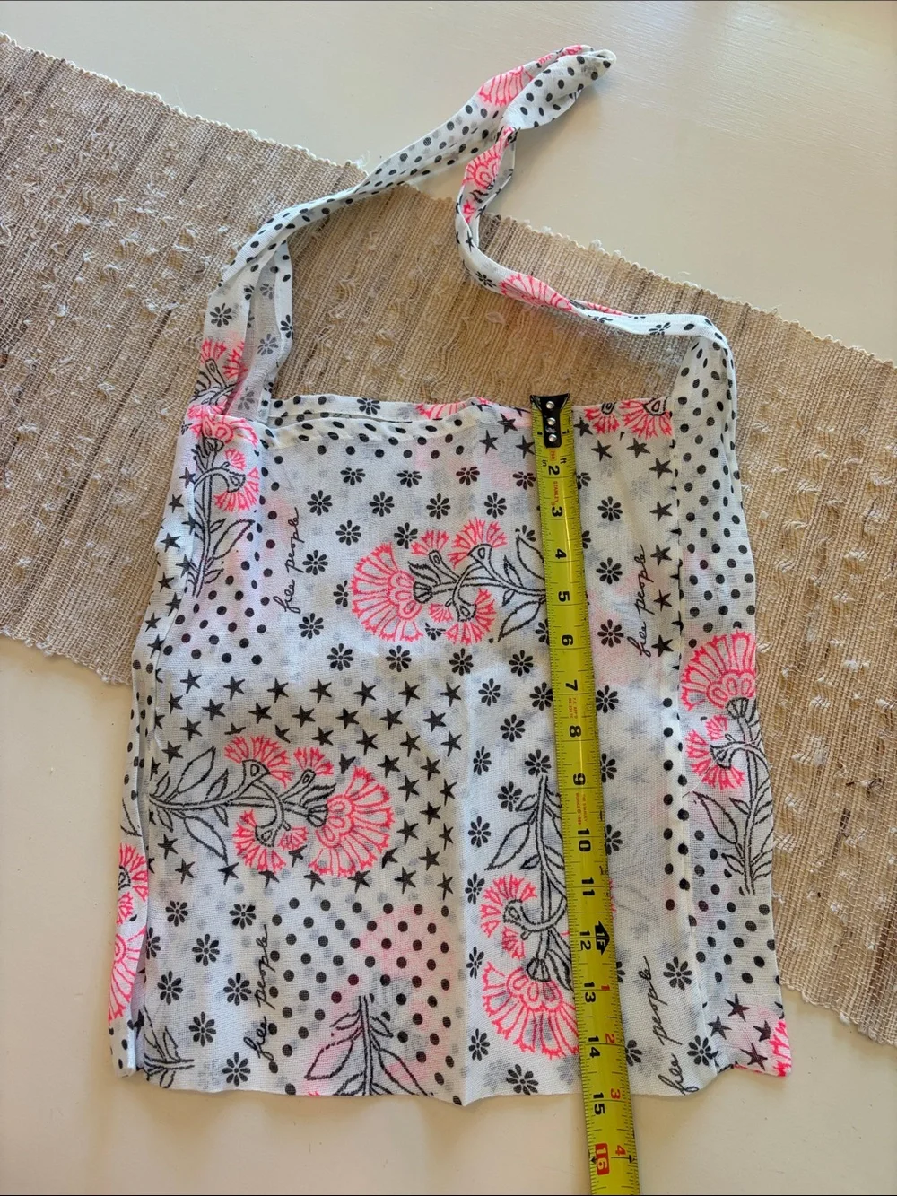 Free People White Floral & Polka Dot Shoulder Tote with Pink Accents